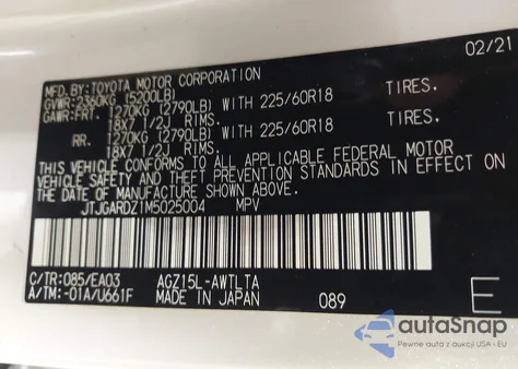 2021 Lexus Nx 300 z USA, uszkodzony, nr VIN JTJGARDZ1M5025004